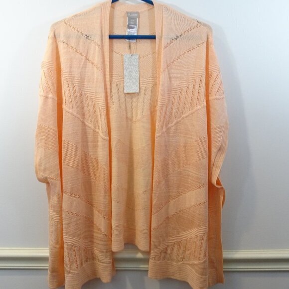 CHICOS Lightweight Peach Open Cardigan Sweater NEW Size S/M Open Knit Batwing - Picture 1 of 7